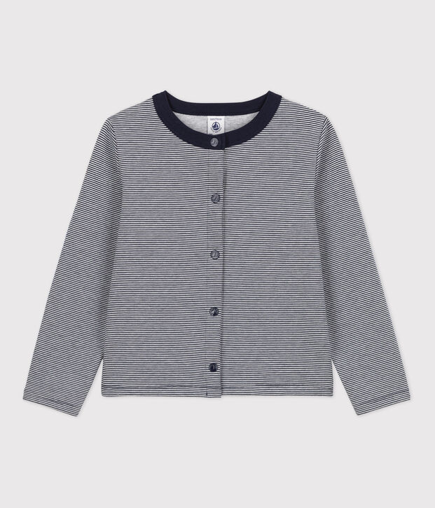 Cardigan en double jersey enfant fille bleu/blanc