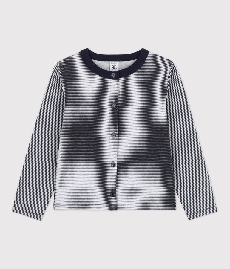 Cardigan en double jersey enfant fille bleu SMOKING/blanc MARSHMALLOW