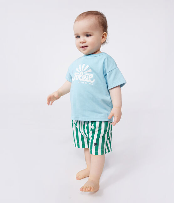 T-shirt bébé en coton à manches courtes uni bleu AQUATIC