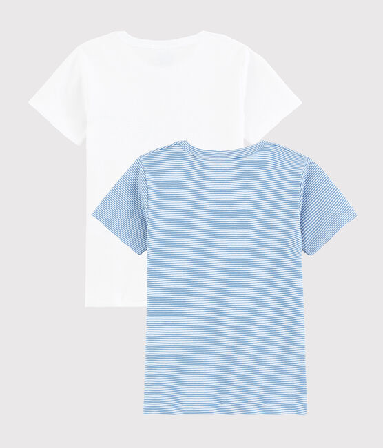 Lot de 2 tee-shirts manches courtes milleraies bleues petit garçon en coton biologique variante 1