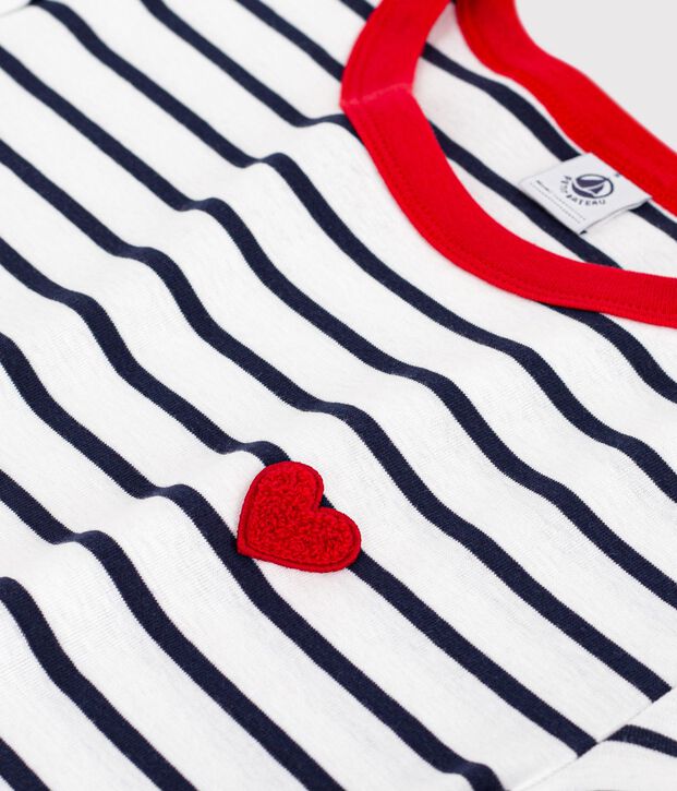 Tee-shirt femme en coton manches courtes blanc/bleu