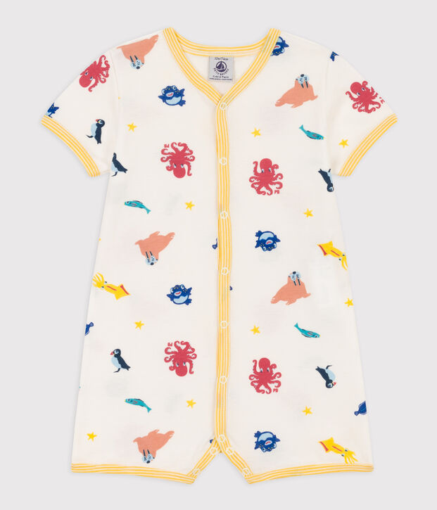 Combinaison courte animaux marins en coton b&eacute;b&eacute; blanc/multicouleur