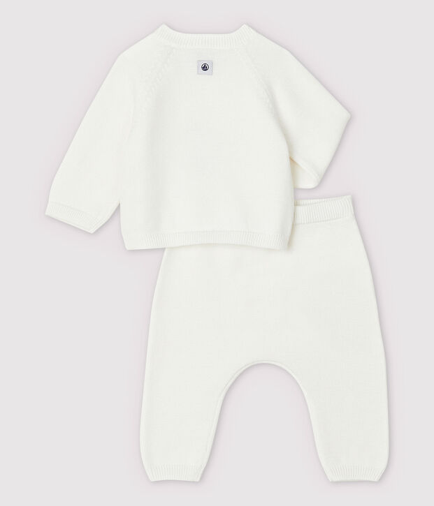 Ensemble 2 pi&egrave;ces blanc b&eacute;b&eacute; en tricot de coton biologique blanc