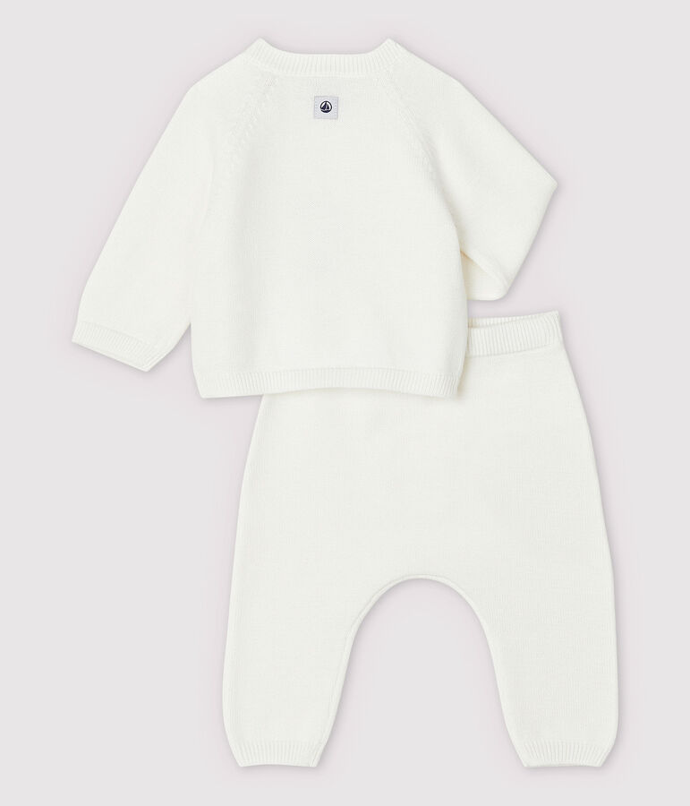 Ensemble 2 pi&egrave;ces blanc b&eacute;b&eacute; en tricot de coton biologique blanc