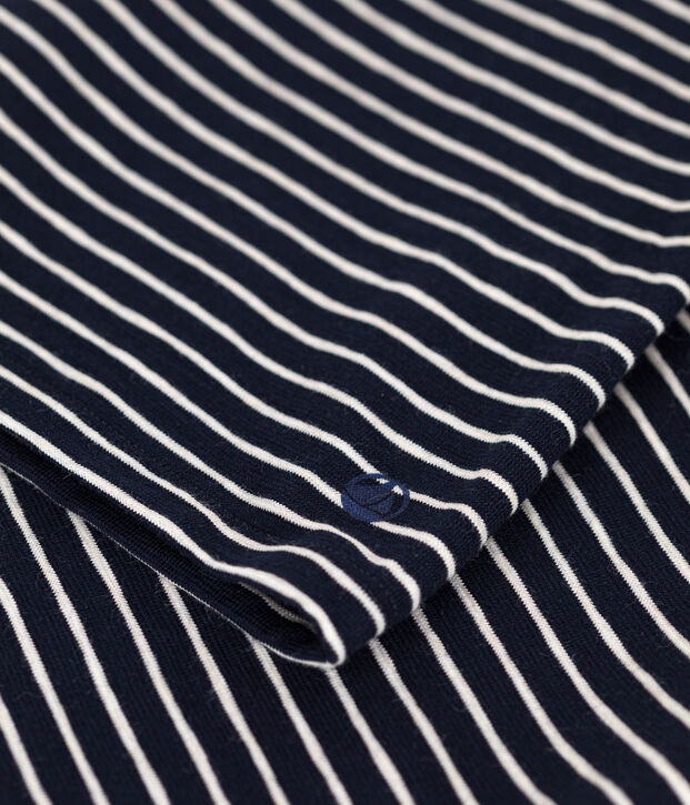 Tee-shirt Le Droit manches longues col danseuse en jersey flamm&eacute; femme bleu/beige