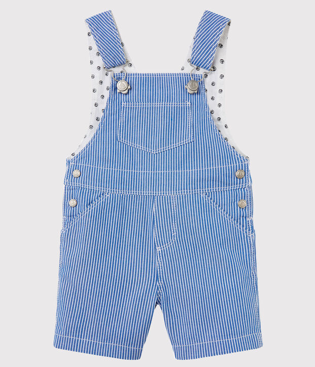 Salopette courte en toile ray&eacute;e b&eacute;b&eacute; gar&ccedil;on bleu/blanc