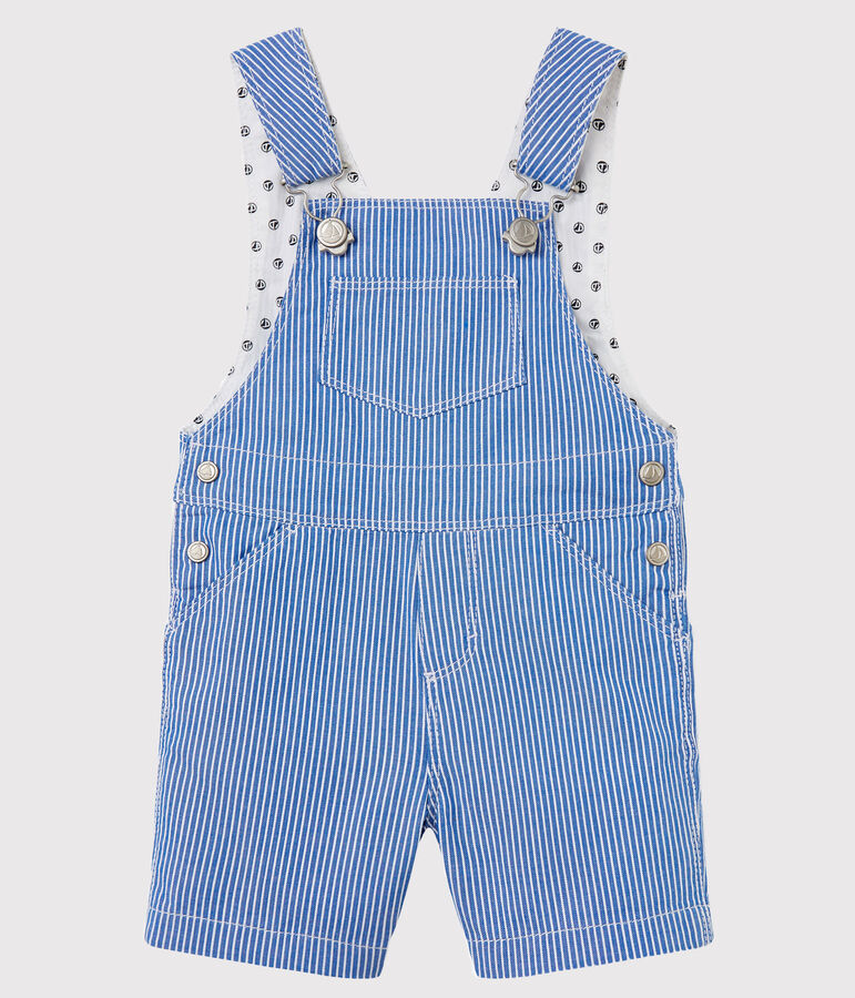 Salopette courte en toile ray&eacute;e b&eacute;b&eacute; gar&ccedil;on bleu/blanc