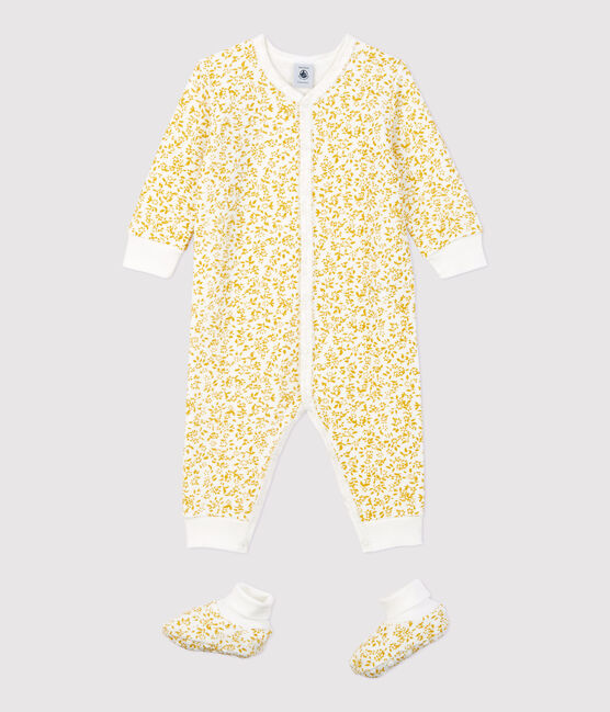 Ensemble nuit fleurs bébé en bouclette éponge toute douce OCRE/ ECUME2