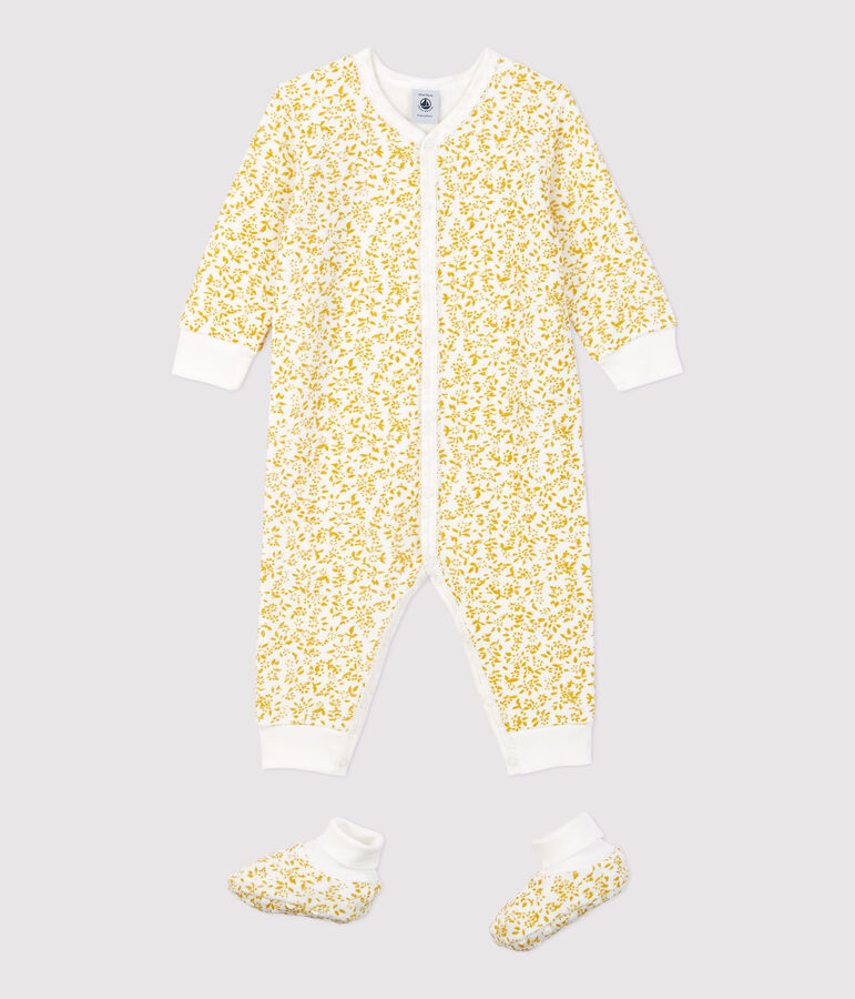 Ensemble nuit fleurs b&eacute;b&eacute; en bouclette &eacute;ponge toute douce OCRE/ ECUME2