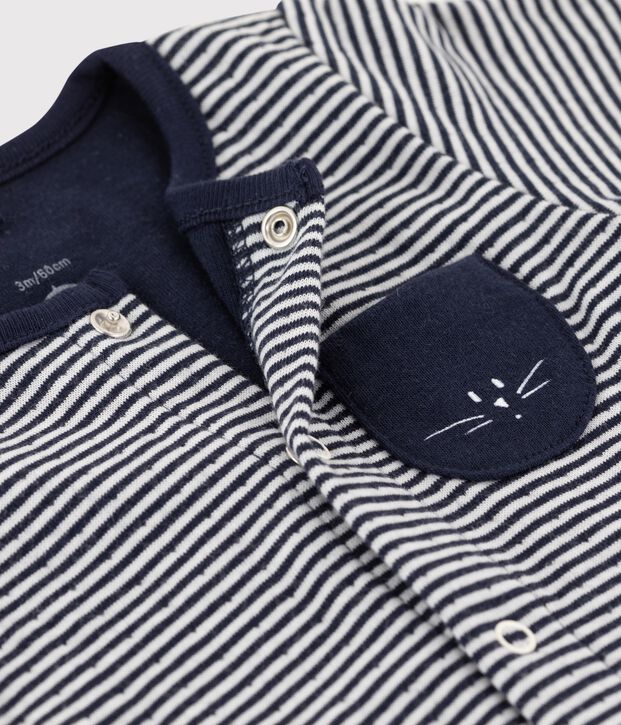 Combinaison longue b&eacute;b&eacute; en tubique ray&eacute; bleu/blanc