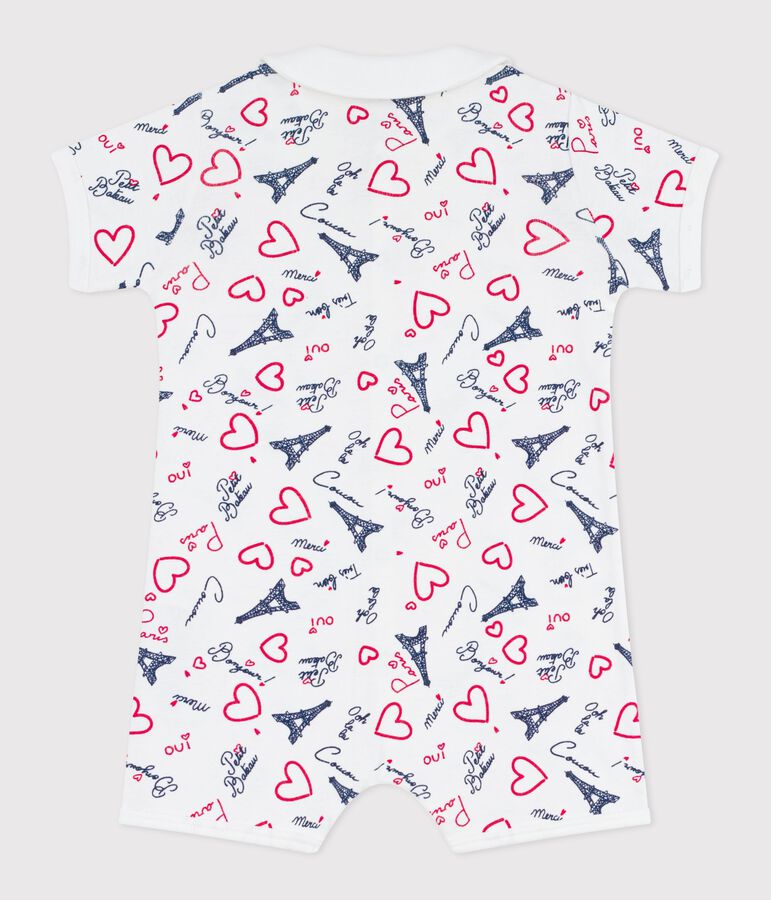 Combinaison courte b&eacute;b&eacute; en coton &agrave; col imprim&eacute; Paris blanc MARSHMALLOW/blanc MULTICO