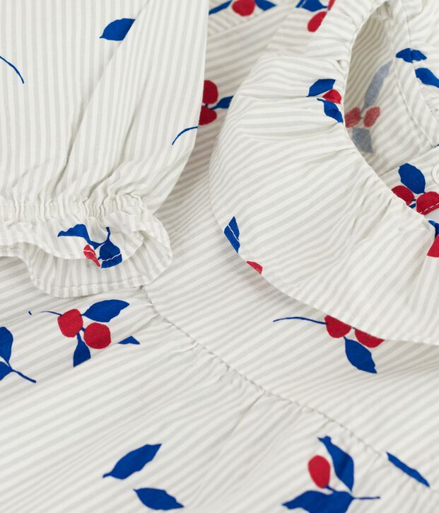 Blouse b&eacute;b&eacute; en popeline de coton manches longues, imprim&eacute; baies bleu/multicouleur