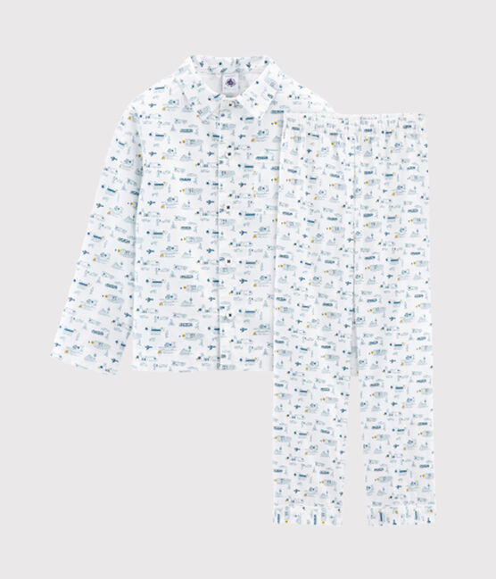 Pyjama petit garçon en toile blanc MARSHMALLOW/bleu SHADOW