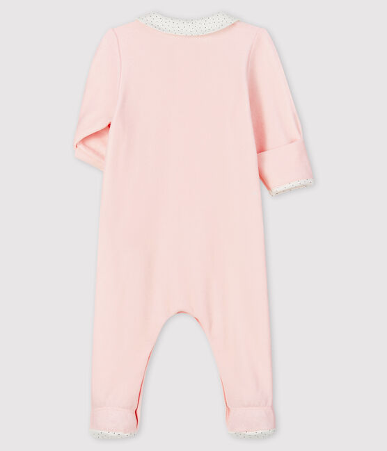 Dors-bien rose à col bébé en velours de coton biologique rose FLEUR