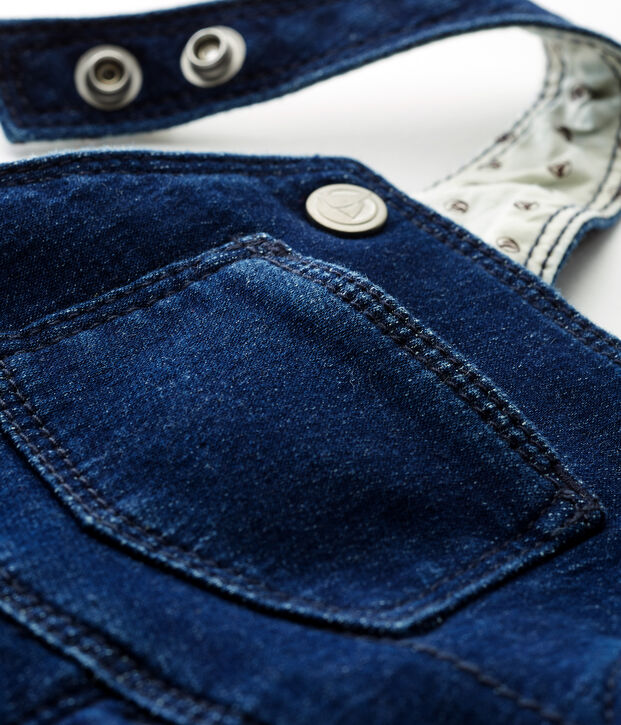 Salopette longue maille effet denim b&eacute;b&eacute; mixte bleu
