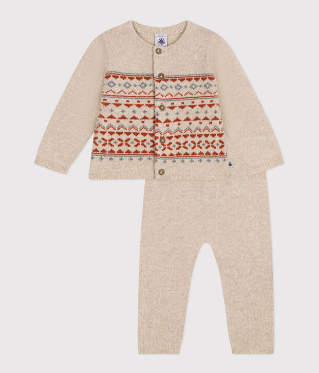 Ensemble en tricot jacquard b&eacute;b&eacute; beige/multicouleur