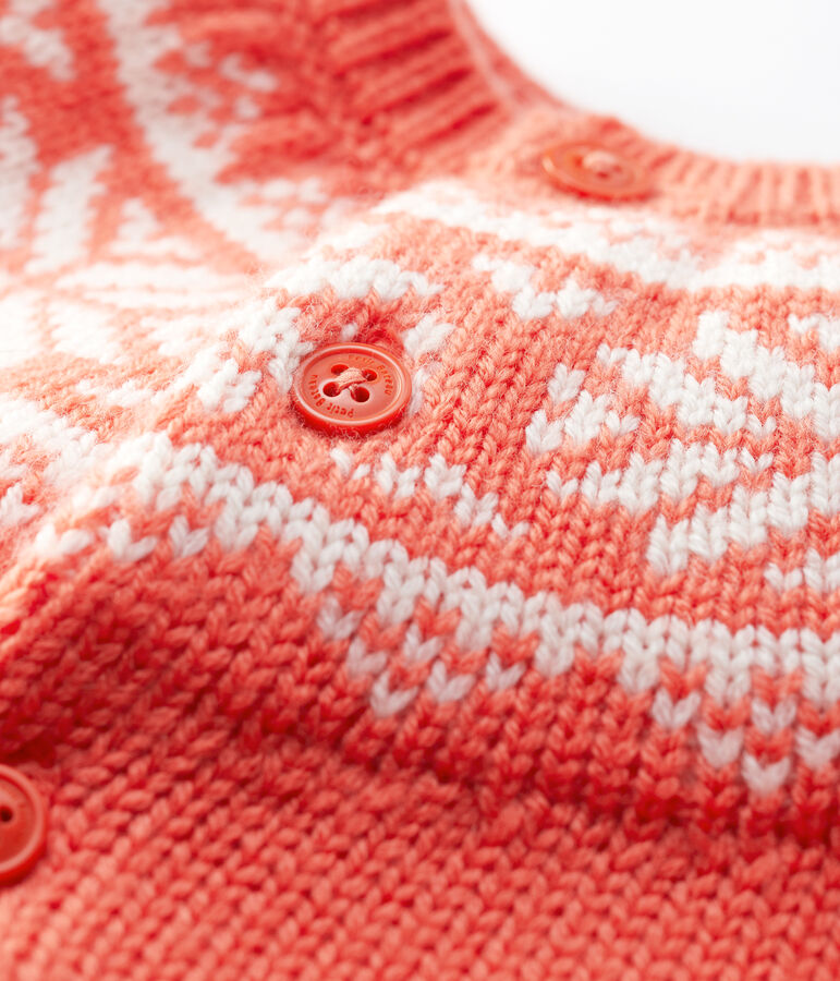 Cardigan 100% laine b&eacute;b&eacute;. orange/blanc