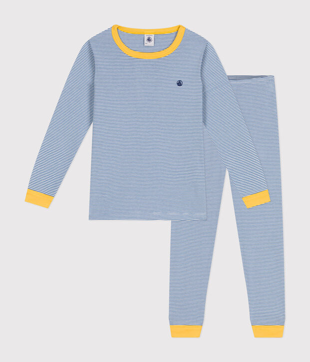 Pyjama en coton ray&eacute; enfant bleu/blanc