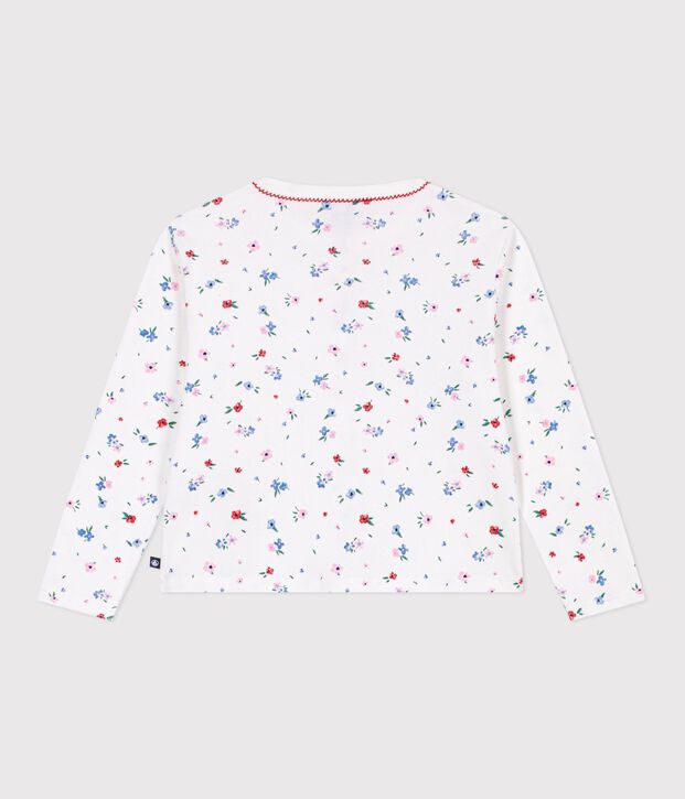 Cardigan enfant en coton imprim&eacute; fleurs blanc/multicouleur