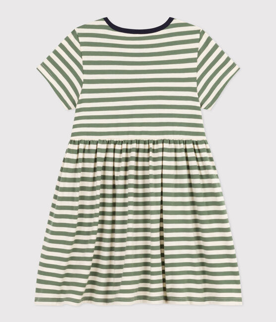 Robe rayée manches courtes en coton enfant fille vert CROCO/ AVALANCHE