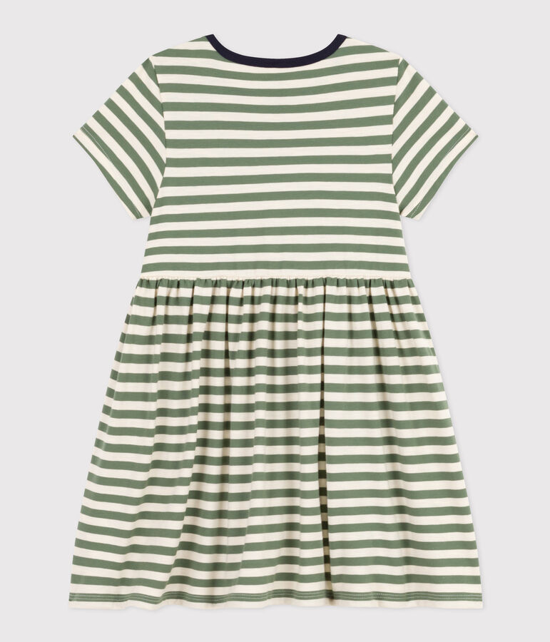 Robe ray&eacute;e manches courtes en coton enfant fille vert CROCO/ AVALANCHE