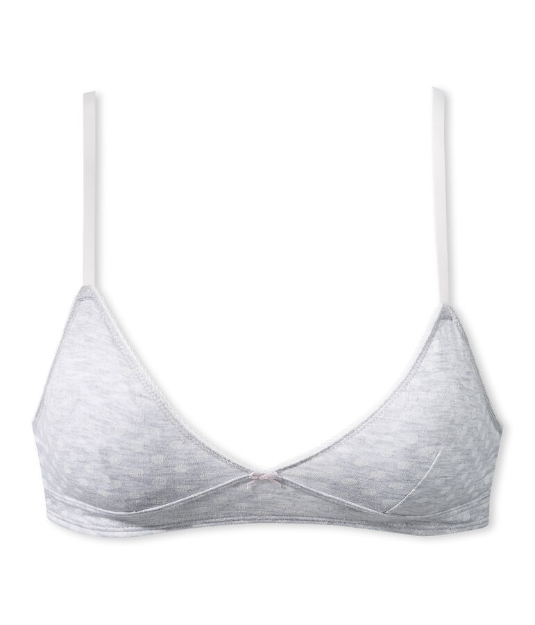 Soutien gorge fille &agrave; pois gris/blanc