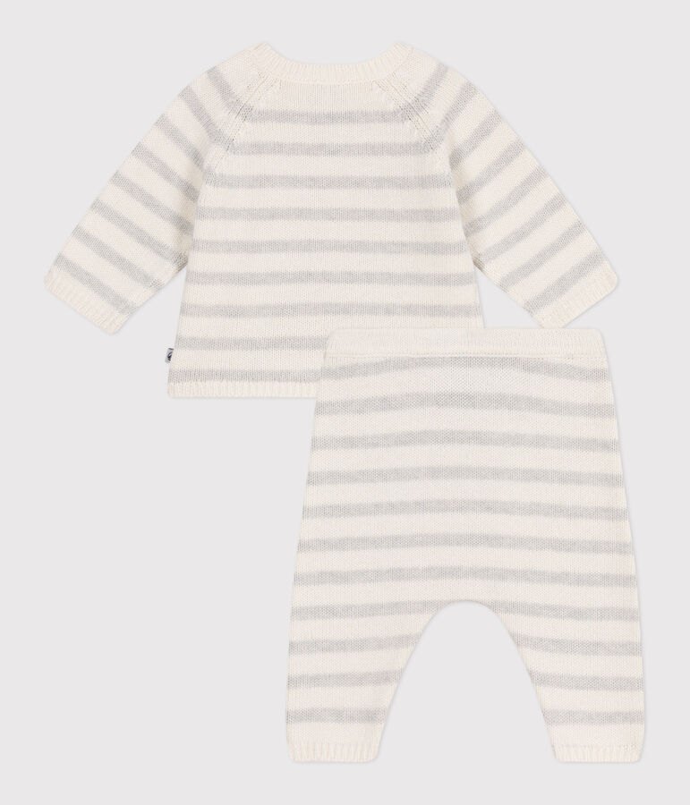 Ensemble b&eacute;b&eacute; deux pi&egrave;ces en tricot laine et coton blanc MARSHMALLOW/ MONTELIMAR