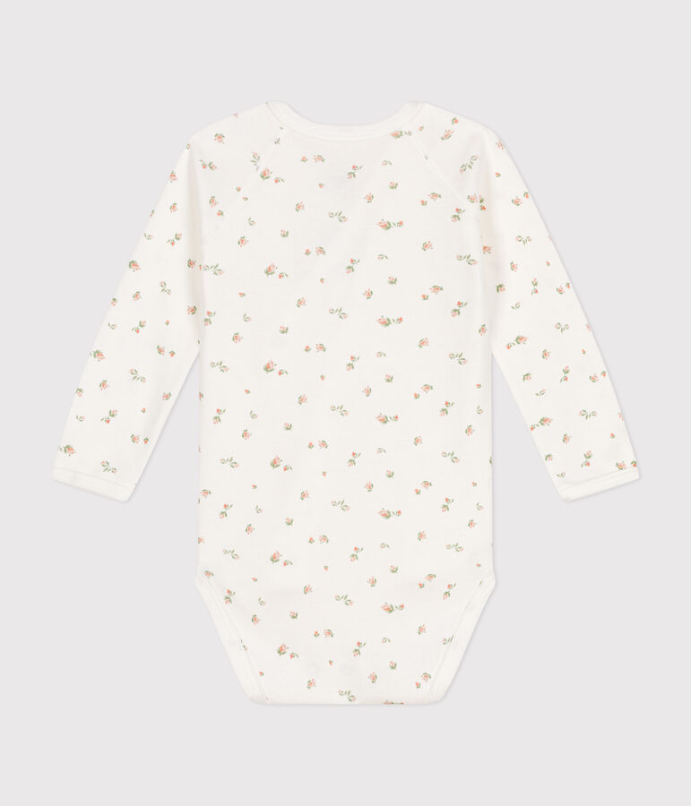 Body crois&eacute; manches longues en coton b&eacute;b&eacute; blanc MARSHMALLOW/ SALINE