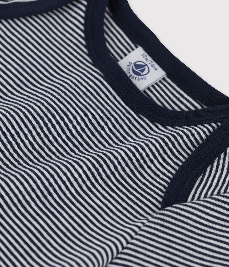 Tee-shirt manches courtes ray&eacute; milleraies en coton bio b&eacute;b&eacute; bleu SMOKING/blanc MARSHMALLOW