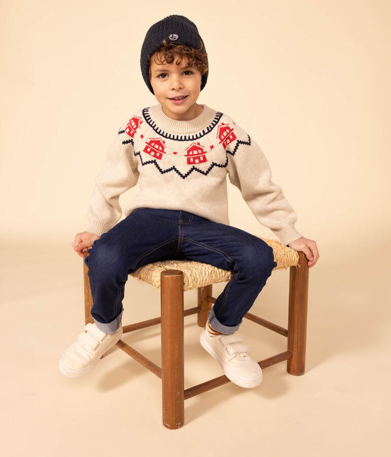 Pull jacquard en laine et coton enfant fille / gar&ccedil;on beige/multicouleur