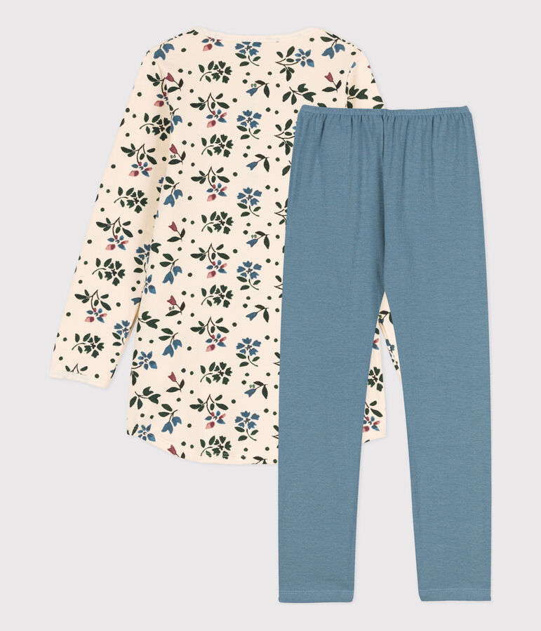 Chemise de nuit et legging fleur petite fille en molleton et en coton blanc AVALANCHE/ MULTICO