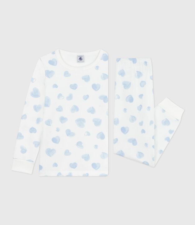 Pyjama enfant en molleton imprim&eacute; c&oelig;urs blanc/multicouleur