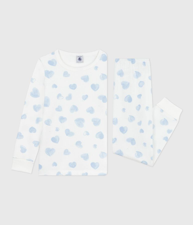 Pyjama enfant en molleton imprim&eacute; c&oelig;urs blanc MARSHMALLOW/blanc MULTICO
