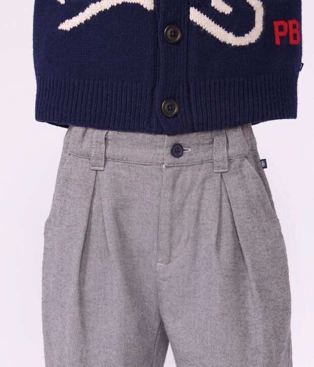 Pantalon &agrave; pinces enfant en flanelle de coton gris