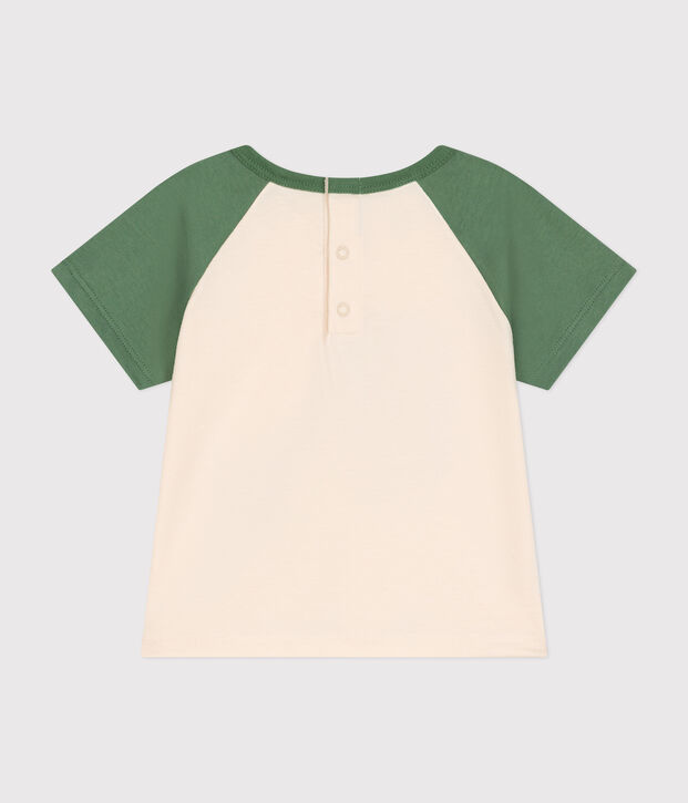 Tee-shirt manches courtes en jersey fin b&eacute;b&eacute; &eacute;cru/vert