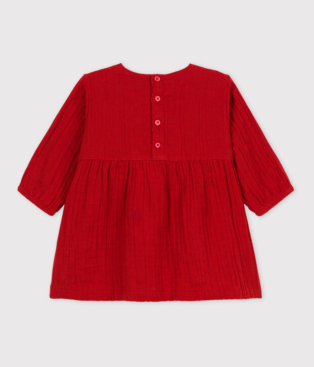 Robe manches longues b&eacute;b&eacute; en gaze de coton rouge