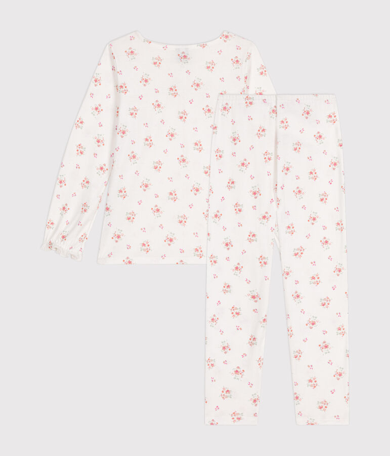Pyjama en coton  imprim&eacute; &agrave; fleurs enfant blanc MARSHMALLOW/blanc MULTICO