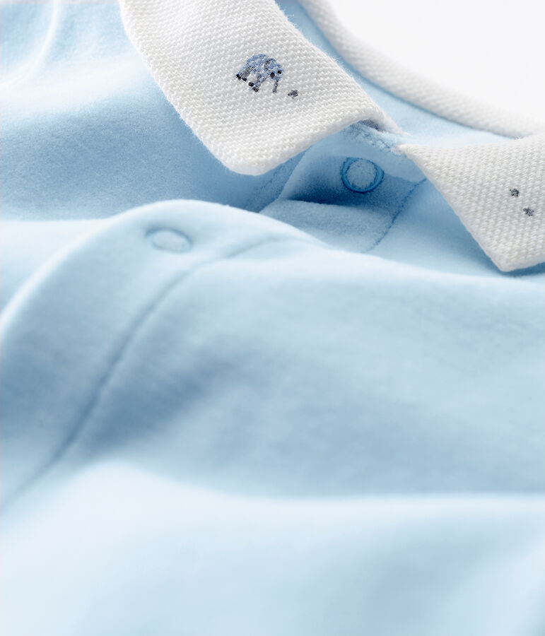 Dors-bien b&eacute;b&eacute; gar&ccedil;on en velours de coton uni bleu