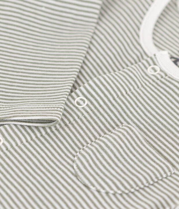 Combinaison longue &agrave; rayures milleraies en coton b&eacute;b&eacute; vert/blanc