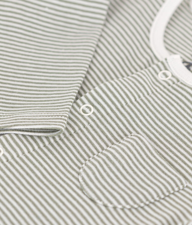 Combinaison longue &agrave; rayures milleraies en coton b&eacute;b&eacute; MARECAGE/ MARSHMALLOW