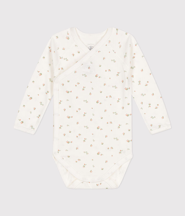 Body crois&eacute; manches longues en coton b&eacute;b&eacute; blanc MARSHMALLOW/ SALINE