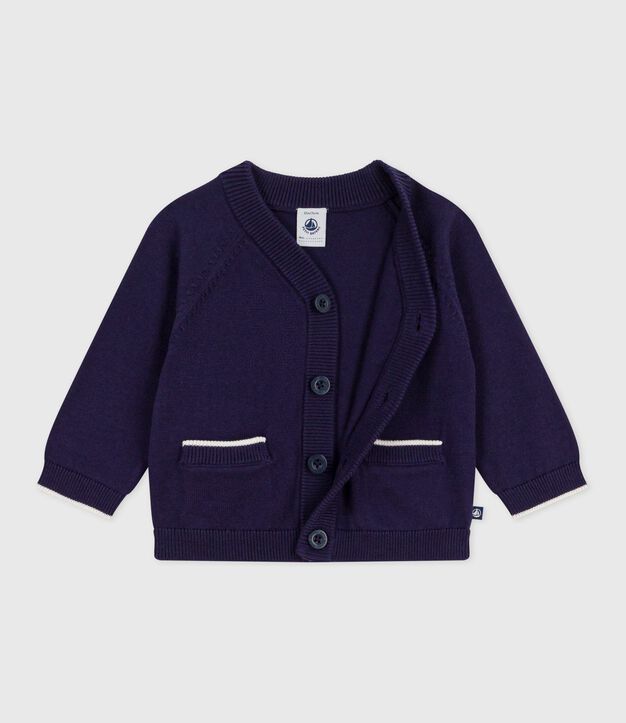 Cardigan b&eacute;b&eacute; en coton uni &agrave; boutons bleu marine