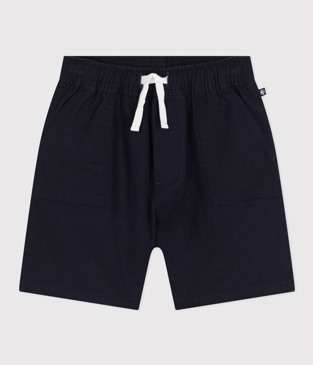Short en twill de coton et lin enfant bleu marine