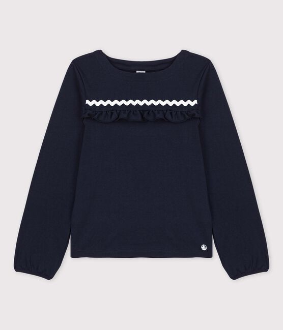 Tee-shirt manches longues en coton enfant fille bleu SMOKING