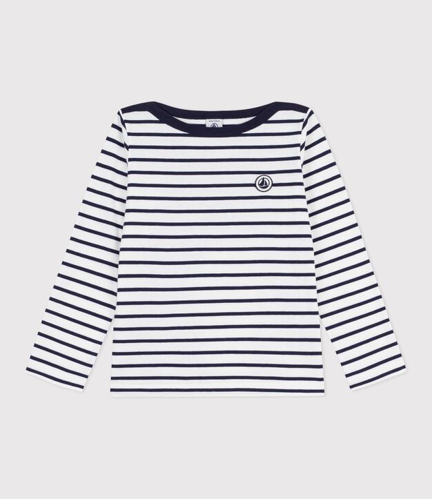Marini&egrave;re iconique enfant en coton &agrave; rayures blanc/bleu