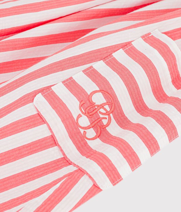 Robe sans manches enfant en coton &agrave; rayures rose/blanc