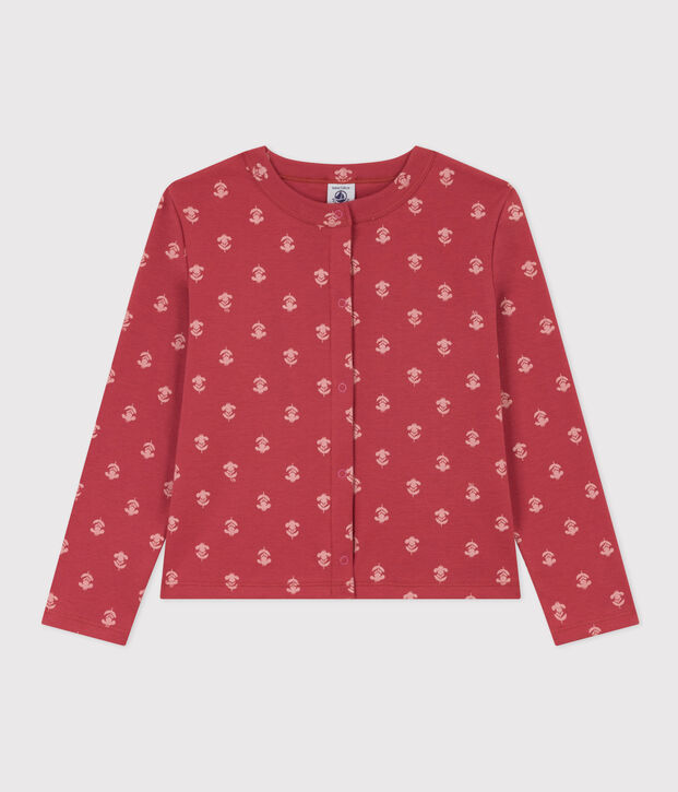 Cardigan imprim&eacute; en coton enfant fille rose/&eacute;cru