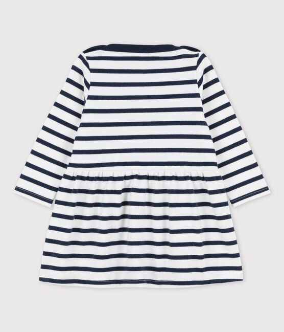 Robe manches longues iconique en jersey épais bio bébé blanc MARSHMALLOW/bleu SMOKING