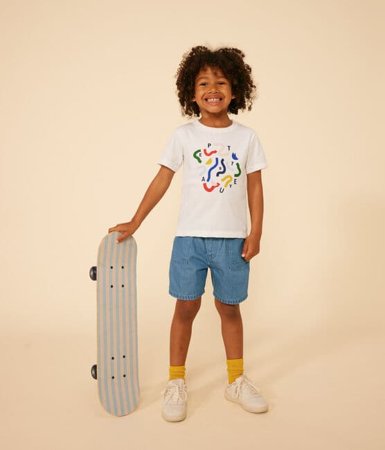 Tee-shirt imprimé en jersey léger enfant garçon blanc MARSHMALLOW