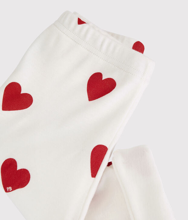 Pantalon b&eacute;b&eacute; c&oelig;urs rouges en coton biologique blanc/rouge